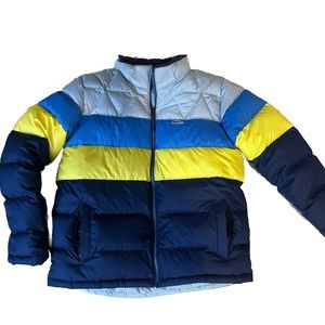 L.L.Bean Kids' Bean's Down Jacket, Colorblock Blue Yellow SZ 18 XL